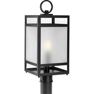 Parrish Collection One-Light Matte Black Clear and Etched Glass Modern Craftsman Outdoor Post Light