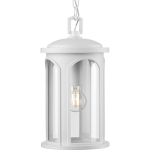 Gables Collection One-Light Coastal Satin White Clear Glass Outdoor Wall Lantern