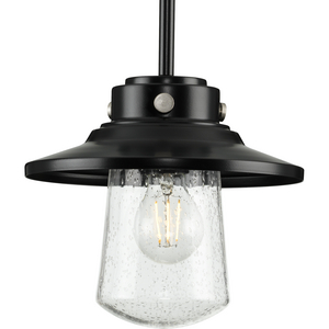 Tremont Collection One-Light Matte Black and Clear Seeded Glass Farmhouse Style Hanging Mini-Pendant Light