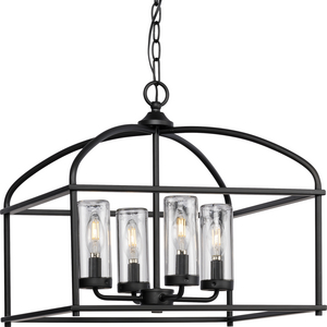 Swansea Collection Four-Light 18" Matte Black Transitional Outdoor Chandelier with Clear Glass Shades