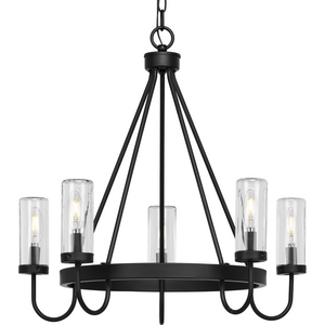 Swansea Collection Four-Light 24" Matte Black Transitional Round Outdoor Chandelier with Clear Glass Shades
