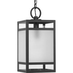 Parrish Collection One-Light Matte Black Clear and Etched Glass Modern Craftsman Outdoor Hanging Lantern
