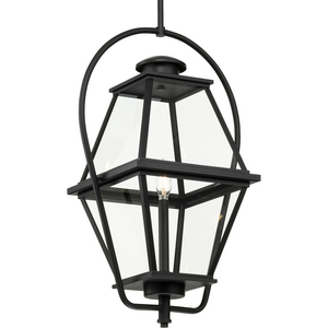 Bradshaw Collection One-Light Textured Black Clear Glass Transitional Outdoor Hanging Lantern