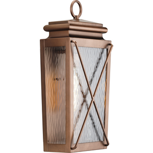 Wakeford Collection One-Light Antique Copper and Clear Water Glass Transitional Style Medium Outdoor Wall Lantern