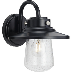 Tremont Collection One-Light Matte Black and Clear Seeded Glass Farmhouse Style Medium Outdoor Wall Lantern