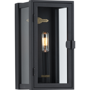 Stature Collection One-Light Textured Black and Clear Glass Transitional Style Small Outdoor Wall Lantern
