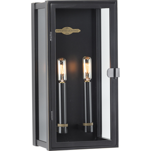 Stature Collection Two-Light Oil Rubbed Bronze and Clear Glass Transitional Style Medium Outdoor Wall Lantern