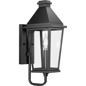 Richmond Hill Collection One-Light Textured Black Clear Glass Modern Farmhouse Outdoor Small Wall Lantern