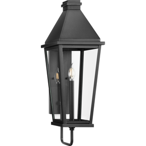 Richmond Hill Collection One-Light Textured Black Clear Glass Modern Farmhouse Outdoor Large Wall Lantern