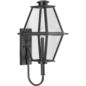 Bradshaw Collection One-Light Textured Black Clear Glass Transitional Medium Outdoor Wall Lantern
