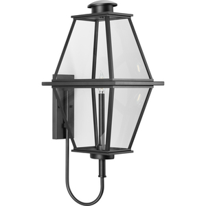 Bradshaw Collection One-Light Textured Black Clear Glass Transitional Large Outdoor Wall Lantern