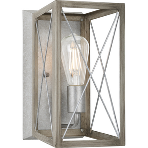 Briarwood Collection One-Light Bleached Oak Wood/Galvanized Farmhouse Wall Sconce Light