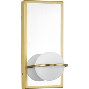 Pearl LED Collection  Mid-Century Modern Satin Brass Etched Opal Glass Wall Bracket