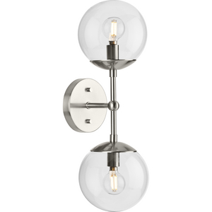 Atwell Collection Two-Light Brushed Nickel Mid-Century Modern Wall Sconce