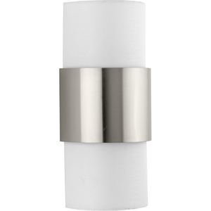 Silva Collection Two-Light Brushed Nickel White Linen Shade Wall Sconce