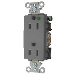 Straight Blade Devices, Decorator Duplex Receptacle, Hospital Grade, Hubbell-Pro, 15A 125V, 2-Pole 3-Wire Grounding, 5-15R, Gray