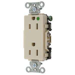 Straight Blade Devices, Decorator Duplex Receptacle, Hospital Grade, Hubbell-Pro, 15A 125V, 2-Pole 3-Wire Grounding, 5-15R, Ivory