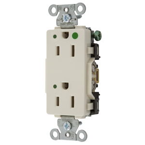 Straight Blade Devices, Decorator Duplex Receptacle, Hospital Grade, Hubbell-Pro, LED Indicator, 15A 125V, 2- Pole3-Wire Grounding, 5-15R