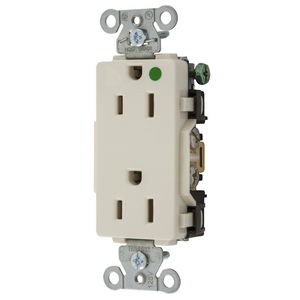 Straight Blade Devices, Decorator Duplex Receptacle, Hospital Grade, Hubbell-Pro, 15A 125V, 2-Pole 3-Wire Grounding, 5-15R, Light Almond