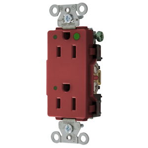 Straight Blade Devices, Decorator Duplex Receptacle, Hospital Grade, Hubbell-Pro, LED Indicator, 15A 125V, 2-Pole 3-Wire Grounding, 5-15R, Red