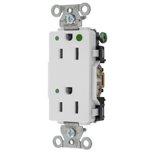 Straight Blade Devices, Decorator Duplex Receptacle, Hospital Grade, Hubbell-Pro, LED Indicator, 15A 125V, 2- Pole3-Wire Grounding, 5-15R, White