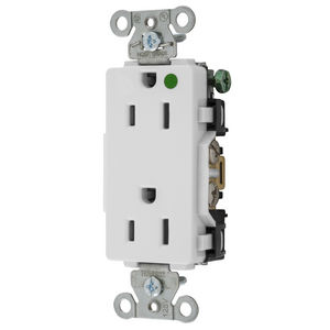 Straight Blade Devices, Decorator Duplex Receptacle, Hospital Grade, Hubbell-Pro, 15A 125V, 2-Pole 3-Wire Grounding, 5-15R, White