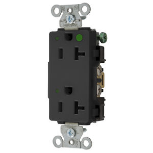 Straight Blade Devices, Decorator Duplex Receptacle, Hospital Grade, Hubbell-Pro, LED Indicator, 20A 125V, 2-Pole 3-Wire Grounding, 5-20R, Black