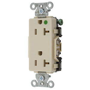 Straight Blade Devices, Decorator Duplex Receptacle, Hospital Grade, Hubbell-Pro, 20A 125V, 2-Pole 3-Wire Grounding, 5-20R, Ivory