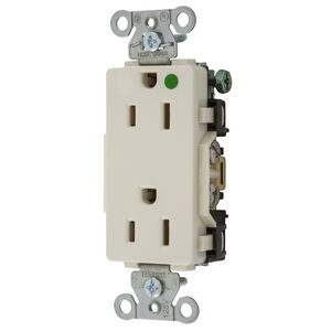 Straight Blade Devices, Decorator Duplex Receptacle, Hospital Grade, Hubbell-Pro, 20A 125V, 2-Pole 3-Wire Grounding, 5-20R, Light Almond