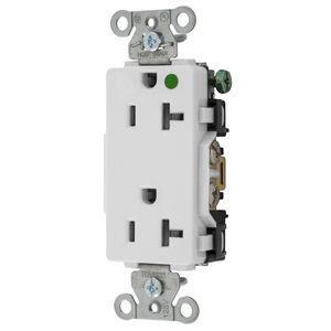 Straight Blade Devices, Decorator Duplex Receptacle, Hospital Grade, Hubbell-Pro, 20A 125V, 2-Pole 3-Wire Grounding, 5-20R, White