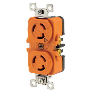 Locking Devices, Locking Devices, Isolated Ground Industrial, Duplex Receptacle, 15A 125V, 2-Pole 3-Wire Grounding, L5- 15R, ScrewTerminal, Orange