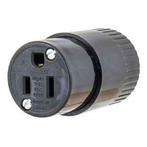 Straight Blade Devices, Commercial/Industrial Grade, Female Connector, 15A 125V, 2-Pole 3-Wire Grounding, 5-15R, Black