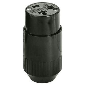 Straight Blade Devices, Female Connector Body, Valise Series, Commercial Grade, Straight, 2-Pole 3-Wire Grounding, 20A 125V, 5-20R, Black, Single Pack