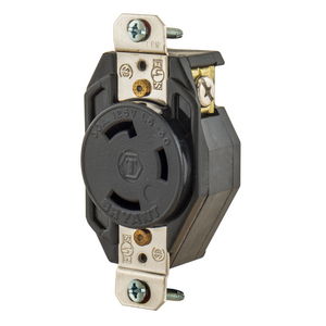 Locking Devices, Industrial, Flush Receptacle, 30A 125V, 2-Pole 3-Wire Grounding, L5-30R, Screw Terminal, Black