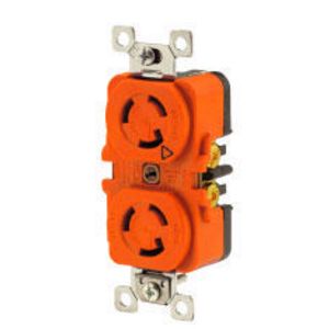 Locking Devices, Isolated Ground Industrial, Duplex Receptacle, 15A 250V, 2-Pole 3-Wire Grounding, L6-15R, Screw Terminal, Orange