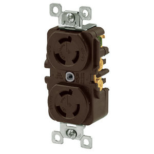 Locking Devices, Industrial, Duplex Receptacle, 15A 250V, 2-Pole 3-Wire Grounding, L6-15R, Screw Terminal, Brown
