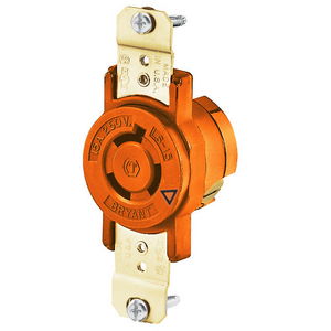 Locking Devices, Isolated Ground Industrial, Flush Receptacle, 15A 250V, 2-Pole 3-Wire Grounding, L6-15R, Screw Terminal, Orange