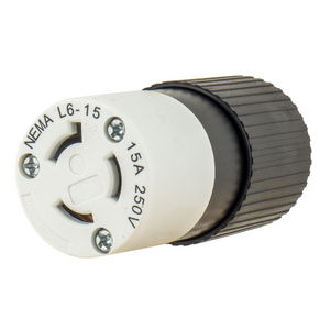 Locking Devices, Industrial, Female Connector Body, 15A 250V, 2-Pole 3-Wire Grounding, L6-15R, Screw Terminal, Black and White