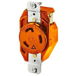 Locking Devices, Isolated Ground, Industrial, Flush Receptacle, 20A 250V, 2-Pole 3-Wire Grounding, L6-20R, Screw Terminal, Orange