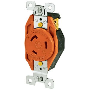 Locking Devices, Isolated Ground, Industrial, Flush Receptacle, 30A 250V, 2-Pole 3-Wire Grounding, L6-30R, Screw Terminal, Orange