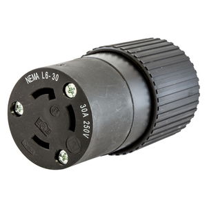 Locking Devices, Industrial, Female Connector Body, 20A 250V, 2-Pole 3-Wire Grounding, L6-30R, Screw Terminal, Black and White
