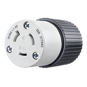Locking Devices, Industrial, Female Connector Body, 20A 277V AC, 2-Pole 3-Wire Grounding, L7-20R, Screw Terminal, Black and White