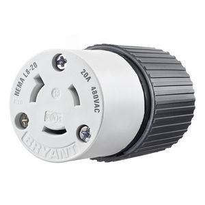 Locking Devices, Industrial, Female Connector Body, 20A 3-Phase Delta 480V AC, 3-Pole 3-Wire Non-Grounding, L12-20R, Screw Terminal, Black and White