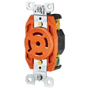 Locking Devices, Isolated Ground, Industrial, Flush Receptacle, 20A 3-Phase Wye 120/208V AC, 4-Pole 5-Wire Grounding, L21-20R, Screw Terminal, Orange