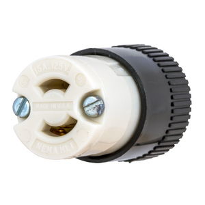 Locking Devices, Bryant Midget Locking, Industrial, Female Connector Body, 15A 125V, 2-Pole 2-Wire Non-Grounding, ML-1R, Screw Terminal, Black & White