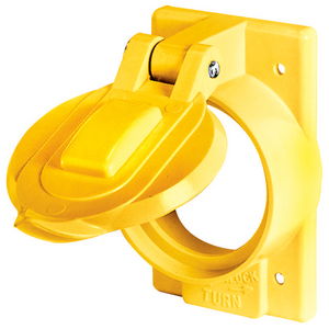 Wallplates and Boxes, Weatherproof Covers, 1- Gang, 1) 50A Locking Opening, Standard Size, Yellow Polycarbonate