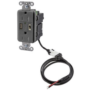 iStation, P-Sup, 5 VDC, Duplex, 15A125V, 2-Pole 3-Wire Grounding, USB Charger, Gray