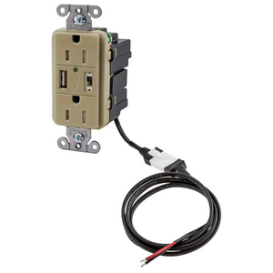 iStation, P-Sup, 5 VDC, Duplex, 15A125V, 2-Pole 3-Wire Grounding, USB Charger, Ivory