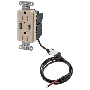 iStation, P-Sup, 5 VDC, Duplex, 15A125V, 2-Pole 3-Wire Grounding, USB Charger, Light Almond