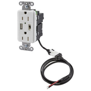 iStation, P-Sup, 5 VDC, Duplex, 15A125V, 2-Pole 3-Wire Grounding, USB Charger, White